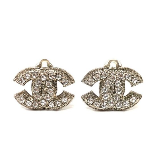 CHANEL CC CC Mark Rhinestone Accessories Earrings A12V Silver - Picture 1 of 10